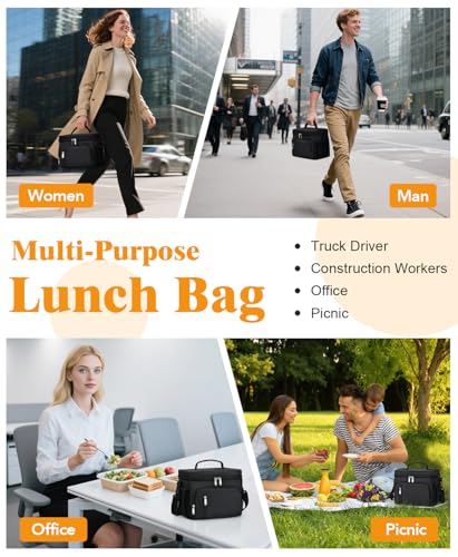 Insulated Lunch Bag for Men & Women - 9L Leakproof Soft Cooler Tote