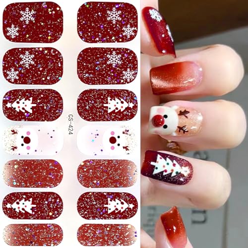 GUAACCB 6Pcs Christmas Nail Wraps 3D Self Adhesive Winter Gel Nail Strips