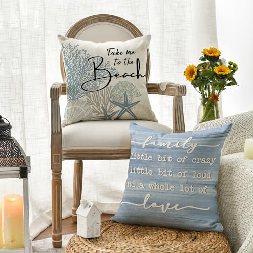 Coral Starfish Throw Pillow Covers, 18x18 Inch, Set of 4