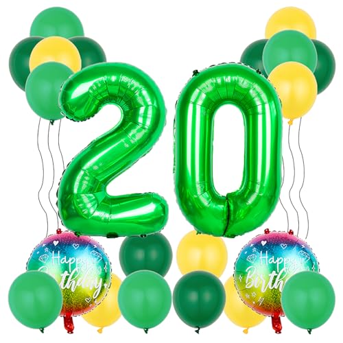 20th Birthday Balloons Set - 22 Pcs Green & Gold Decorations