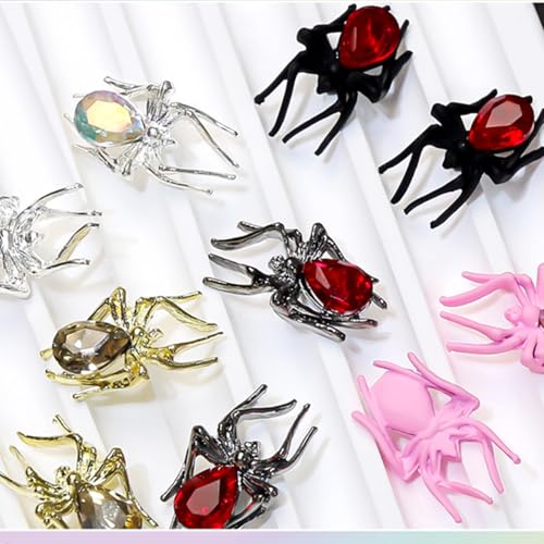 12 Pcs Metal Spider Nail Charms Rhinestone Halloween Nail Art Decorations