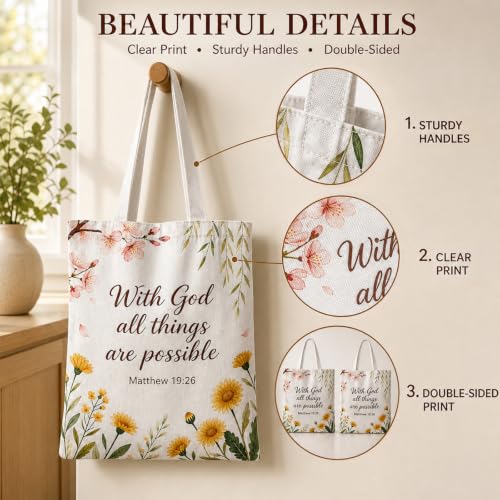 Christian Bible Verse Canvas Tote Bag - Faith Gift for Girls
