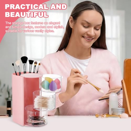 3-Layer Rotatable Hair Accessories Organizer - Pink Hair Brush Holder