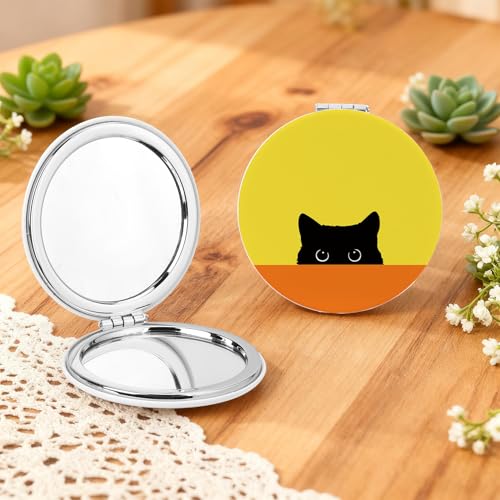 Black Cat Compact Mirror - Dual Sided 1x/2x Magnifying Pocket Mirror