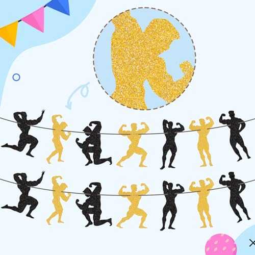 Male Dance Party Bachelorette Banner - Gold & Black Glitter Decorations