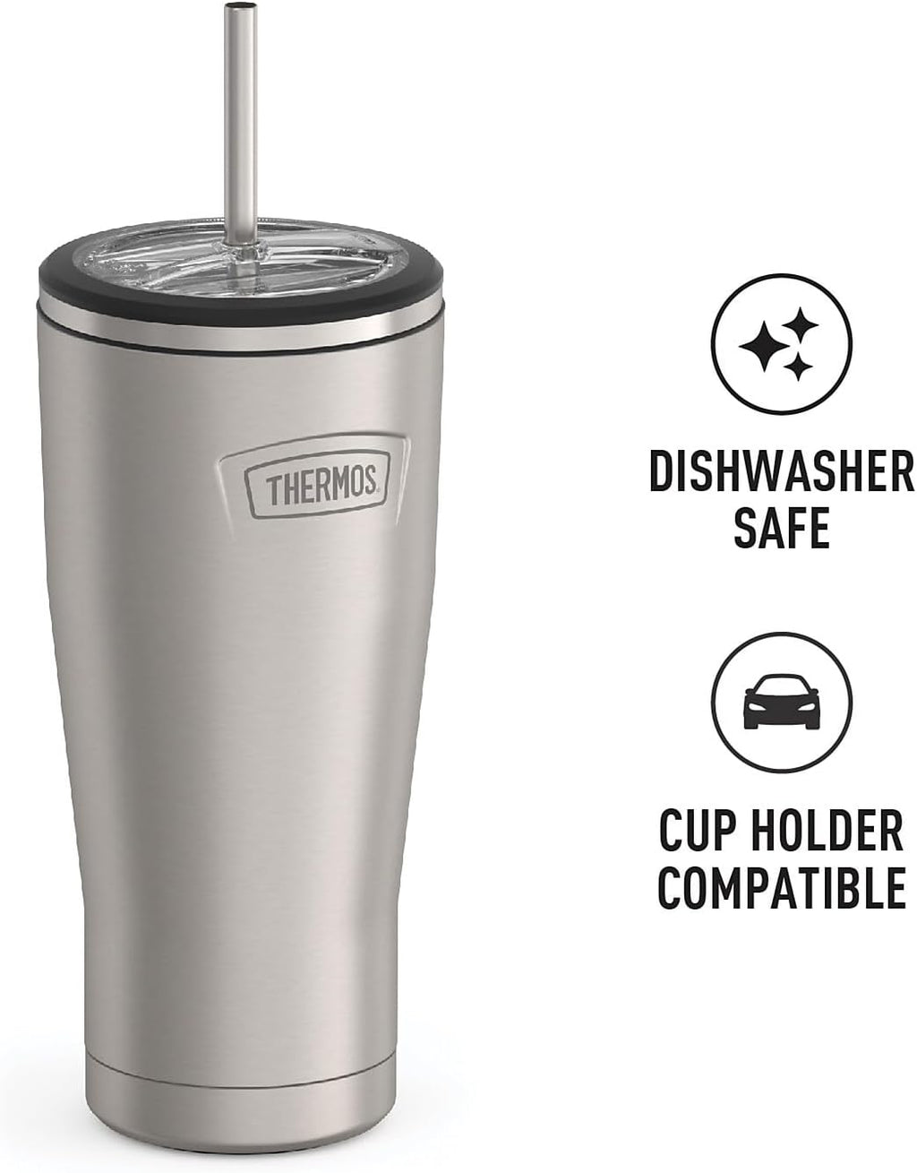 THERMOS Icon Series Stainless Steel Cold Tumbler - 24 Ounce, Matte Finish, Vacuum Insulated with Lid & Straw