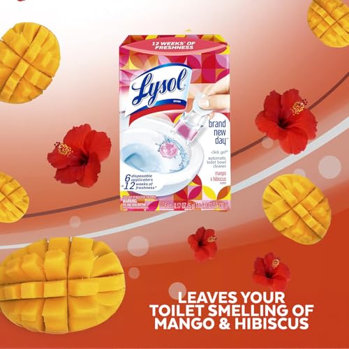 Lysol Click Gel Automatic Toilet Bowl Cleaner, Mango & Hibiscus, 6 Count