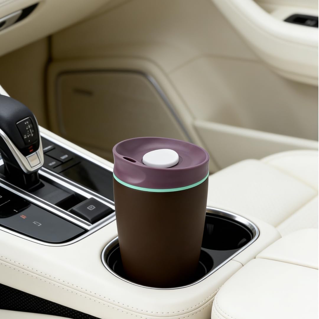 Skiennix Insulated Coffee Tumbler - 12 oz Stainless Steel Travel Mug for Hot & Iced Beverages | Black with Brown Lid