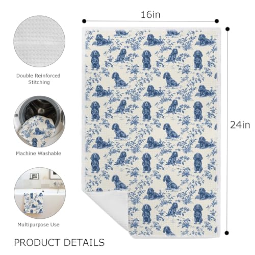 Evcprz Cocker Spaniel Chinoiserie Kitchen Towel - 16x24 Blue & White (Dog-15)