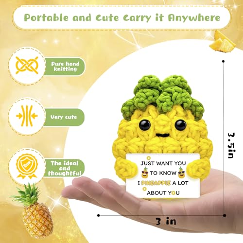 Handmade Crochet Pineapple Figurine Gift with Encouragement Card