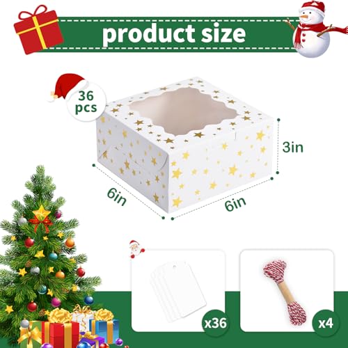 Christmas Cookie Boxes with Window - 36 Pack Stars 6x6x3in Gift Packaging