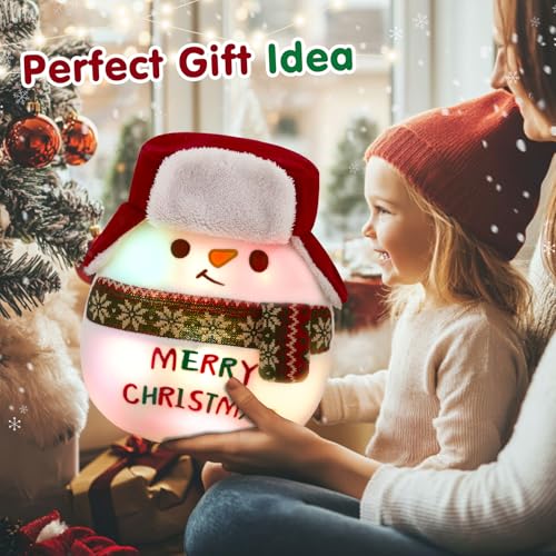 Light Up Christmas Snowman Plush Pillow with LED Lights - Festive Decor, 14 Inch, Variations of Light Snowman