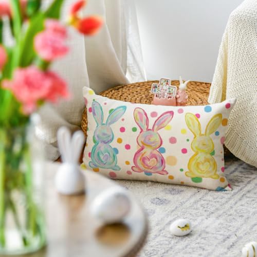 AVOIN colorlife Easter Bunny Throw Pillow Cover, 12 x 20 Inch Polka Dot