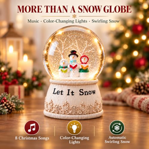 Snowman Musical Snow Globe with Glittering Snowfall - Christmas Decor - Variation of THIS listing