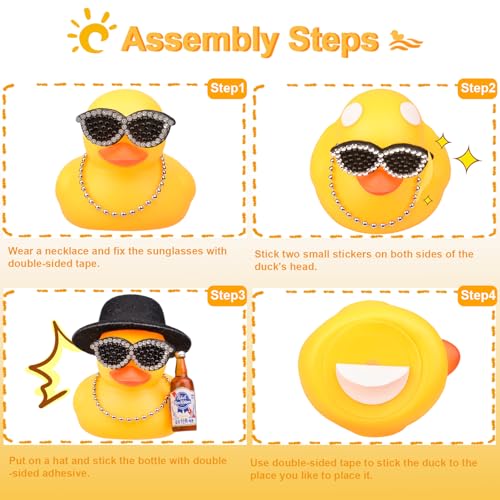 MuMyer Rubber Duck Car Ornament with Hat Sunglasses and Necklace 2.7in