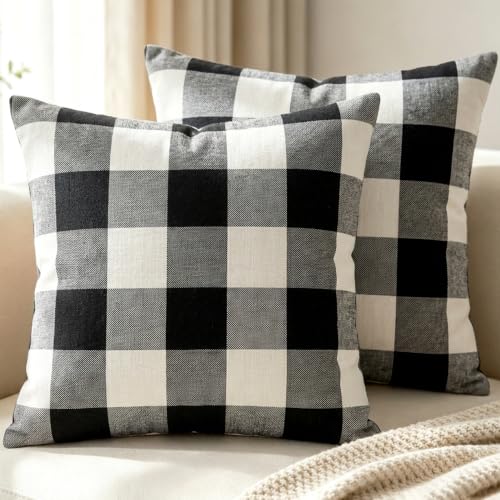 Hexagram Black and White Buffalo Check Throw Pillow Covers - Set of 2, 18x18