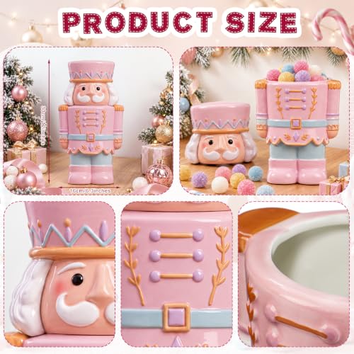 Pink Christmas Nutcracker Cookie Jar - 12 Inch Ceramic Holiday Storage Container