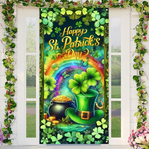 St. Patrick's Day Banner Shamrock Party Backdrop Sign 71x35 Inch