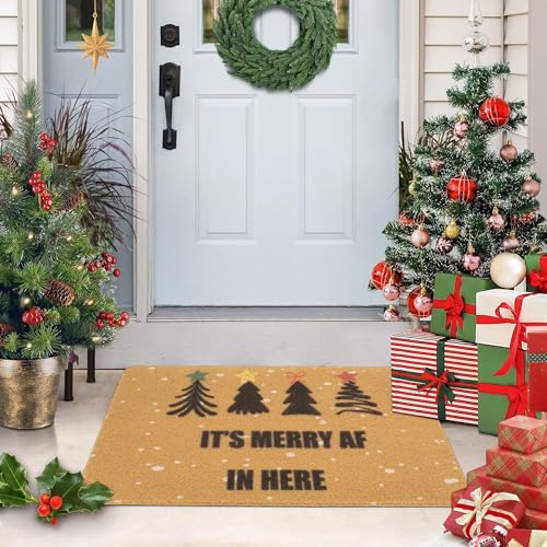 Merry AF Christmas Pine Tree Doormat - Non-Slip Holiday Door Mat 17x30"