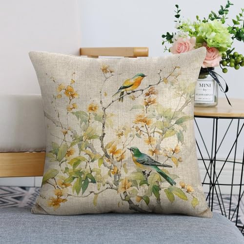 18x18 Rustic Animal Bird Throw Pillow Covers - Double-Sided Linen