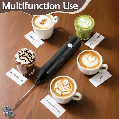 Rechargeable Handheld Milk Frother - Black with 2 Detachable Whisks