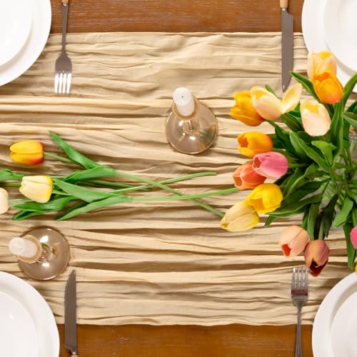 Champagne Cheesecloth Table Runner 12 Pack Boho Fall Gauze for Dining & Events