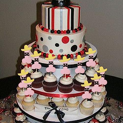 24 PCS Bachelor Party Cupcake Toppers with Hat & Beard - Fun Cake Decorations
