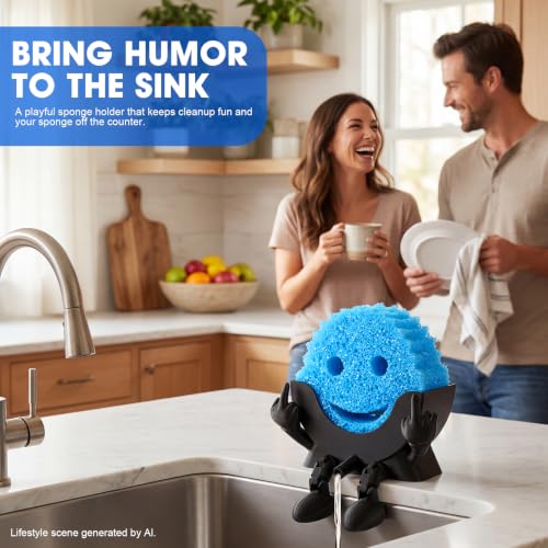 Cute Self-Draining Sponge Holder with Traceless Glue | Black