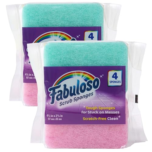 Fabuloso Rainbow Kitchen Dish Sponges - Scratch-Free, Dual-Side Cleaning, 4-Count Pack
