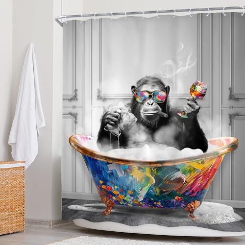 Funny Monkey Chimpanzee Shower Curtain Set - 60x72 inches