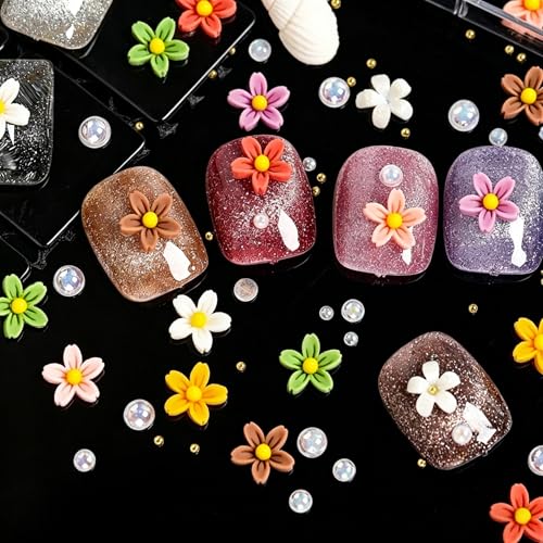 Tephrent 2 Boxes 3D Flower Nail Charms & Caviar Beads Rhinestones Set
