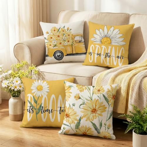 Farmhouse Floral Throw Pillow Covers - Set of 4, 18x18 Inches