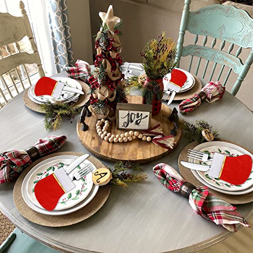 Christmas Stocking Tableware Holders Set - 24 Red Felt Silverware Bags with Gold Trim