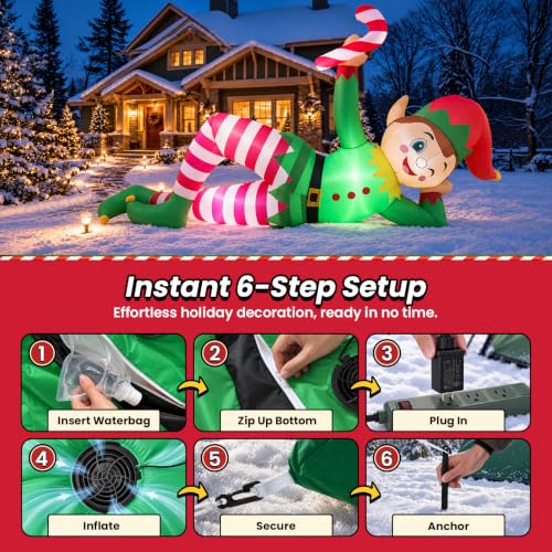 Green 10 FT Christmas Inflatable Lying Elf with Candy Cane Outdoor Yard Decor