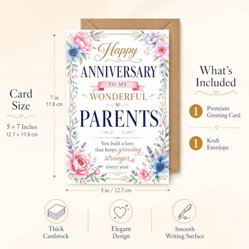 Floral Anniversary Card for Parents from Daughter and Son