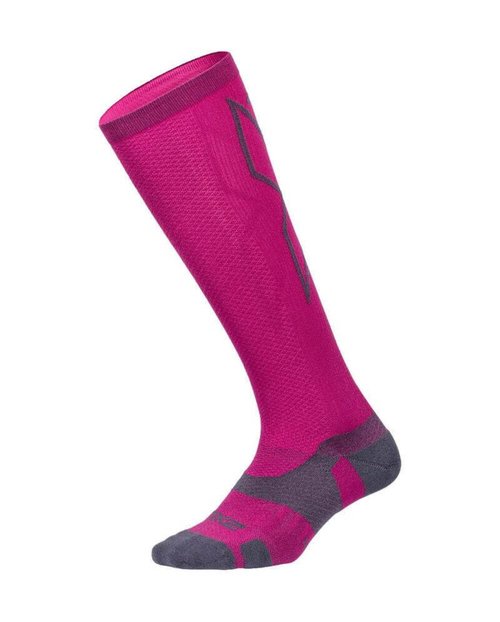 2XU unisex adult Vectr Full Length Socks, Hot Pink/Grey, 6/7 US