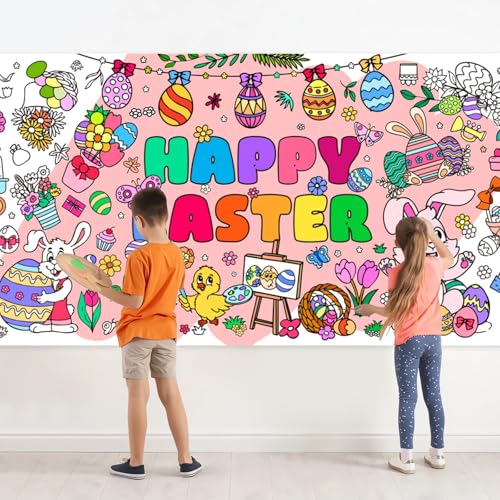 Easter Coloring Poster Tablecloth - Large 30 x 72 Inch for Kids