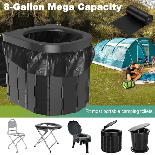 20 PCS Portable Toilet Bags for Camping - 100% Compostable & Biodegradable Toilet Replacement Bags, 8 Gallon Thickened Bucket Liner for Outdoor Boating Trip, Trash Bags Plastic Free