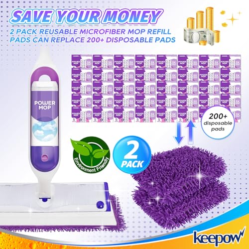 KEEPOW Reusable Mop Pads for Swiffer PowerMop - 2 Pack, Microfiber Refills