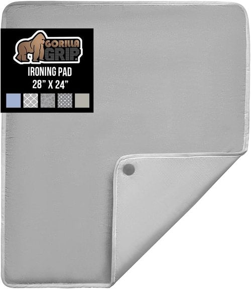 GORILLA GRIP The Original Ironing Board Cover and Pad, Silicone Coating, 400°F Scorch Resistant Thick Padding, Heavy Duty Iron Covers Standard Boards, Hook and Loop Fastener Strap, Silver 28x24