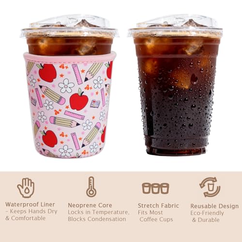 Elyndor Reusable Insulated Cup Sleeve for 16-18oz Iced Coffee & Cold Drinks - Teacher Treasure Design
