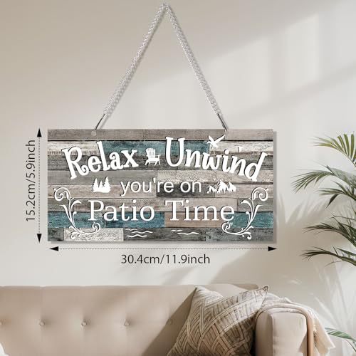 Rustic Metal Patio Sign, 12x6 Inch Vivid Outdoor Wall Decor with Chain