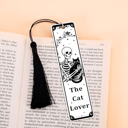 Gothic Cat Bookmark - Skeleton & Black Cat Design for Book Lovers