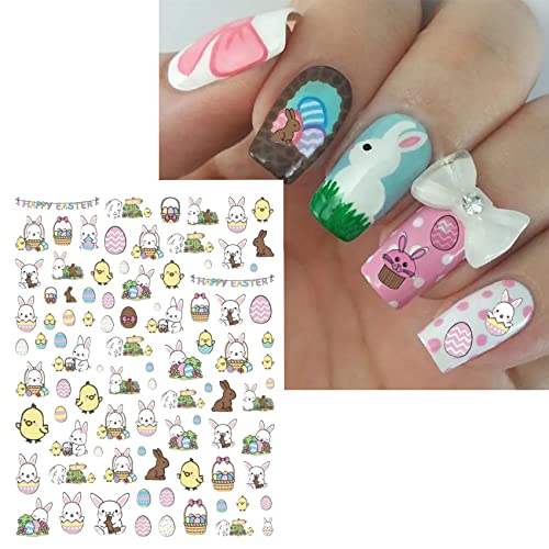 TailaiMei Easter Nail Stickers - 10 Sheets 3D Rabbit Egg Decals