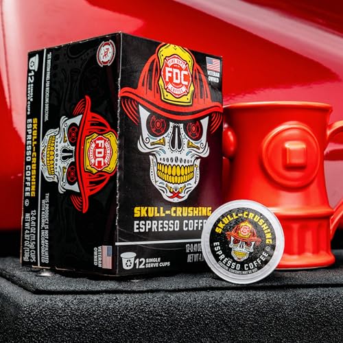Fire Department Coffee Skull Crushing Espresso K-Cup Pods 12-Count Pack of 2 - Bold Dark Roast, Veteran-Owned Support