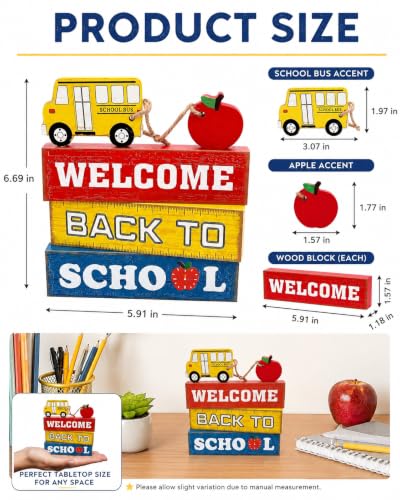 Welcome Back to School Rustic Wooden Block Sign Decor