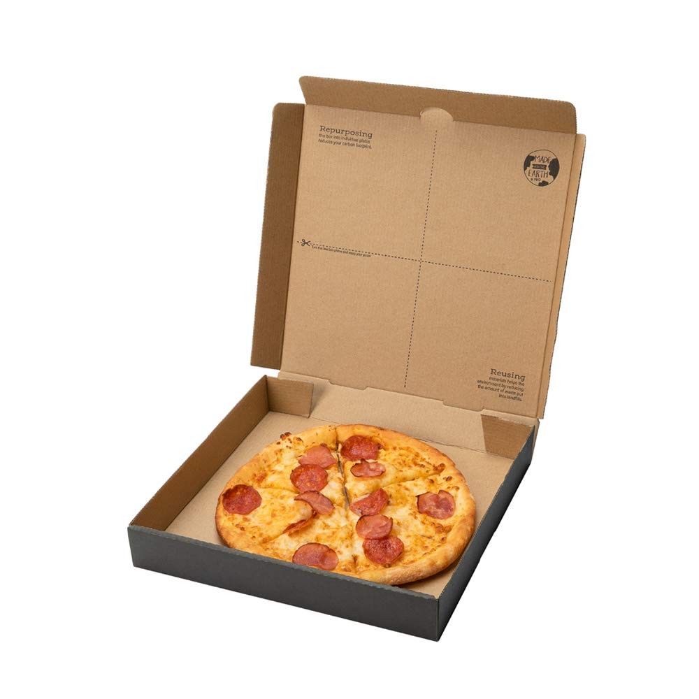 Restaurantware Eco Pie 14.5 Inch x 1.6 Inch Pizza Boxes 50 Corrugated Pizza Delivery Boxes - Repurpose As Plates Sturdy Kraft And Black Paper Take Out Boxes Greaseproof Disposable