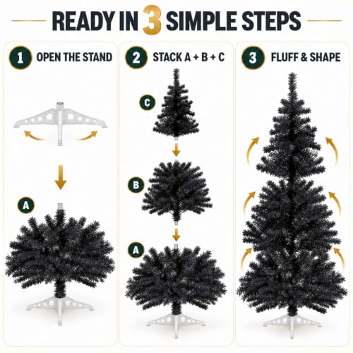 Black Artificial Christmas Tree - 6 FT Full & Realistic Holiday Decor