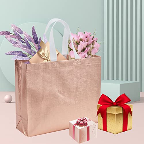 Tendwarm 6 Pcs Large Reusable Gift Bags with Handles - Rose Gold