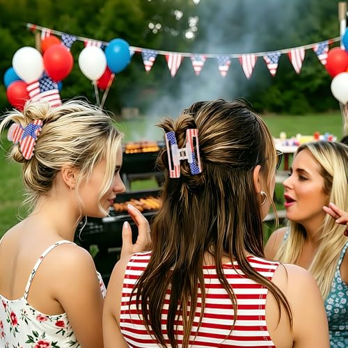 American Flag Hair Claw Clips 3-Pack - Patriotic Red White & Blue USA Hair Accessories